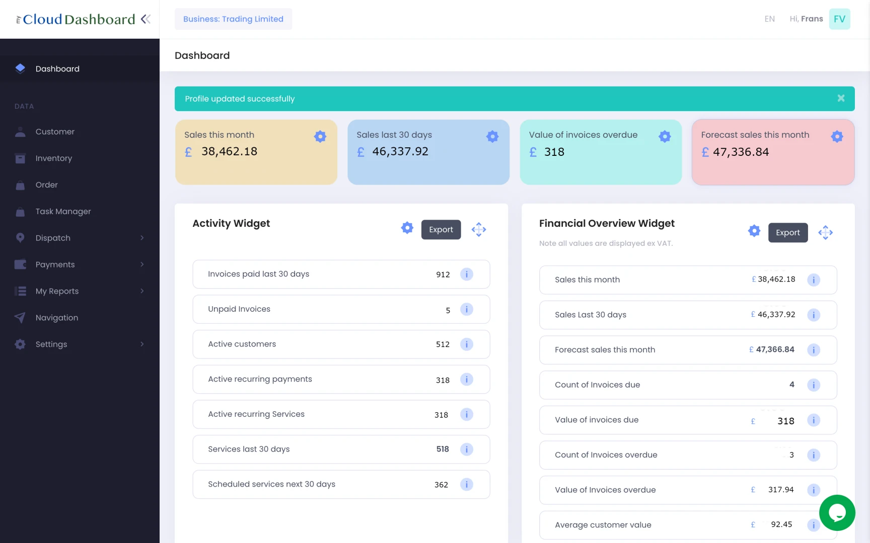 my Cloud Dashboard Screenshot 1