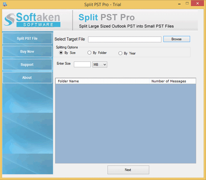 Softaken Split PST Tool Screenshot 1